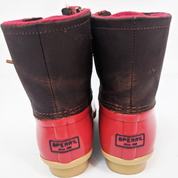 Sperry Saltwater Leather Duck Boots NEW Red Brown - Picture 6 of 12
